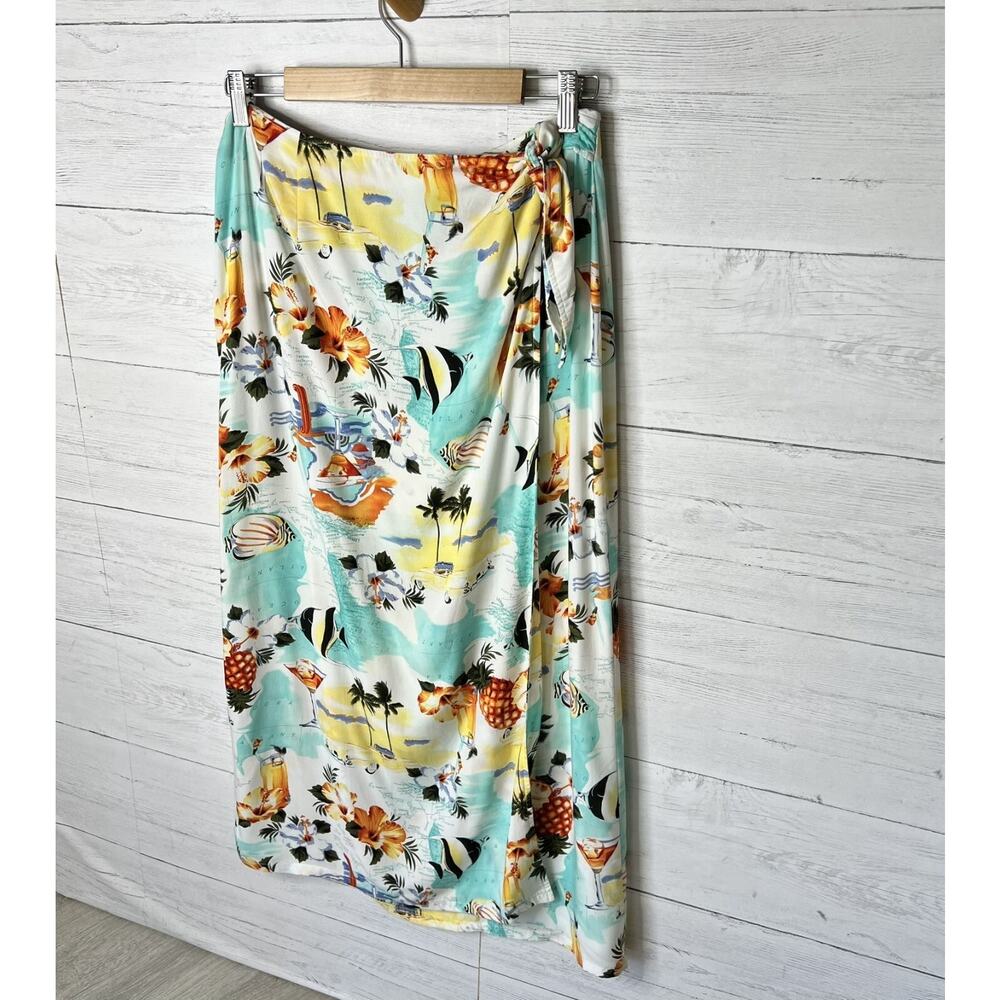 Crazy Horse Skirt Womens Size 14 Tropical Hawaiian Map Fish Wrap Zipper Resort - Picture 4 of 16